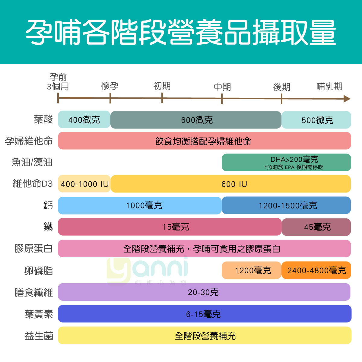 孕哺各階段營養品攝取量